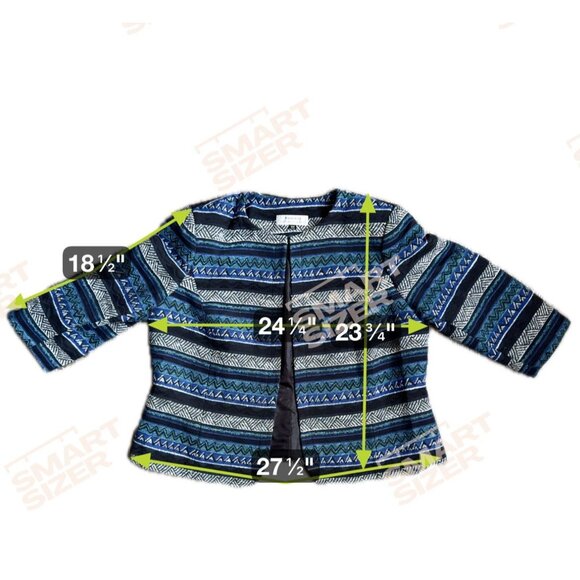 Tahari Womens Open Front Jacket 16W‎ Blue Geometric Pattern Tapestry Work Career - Picture 2 of 7
